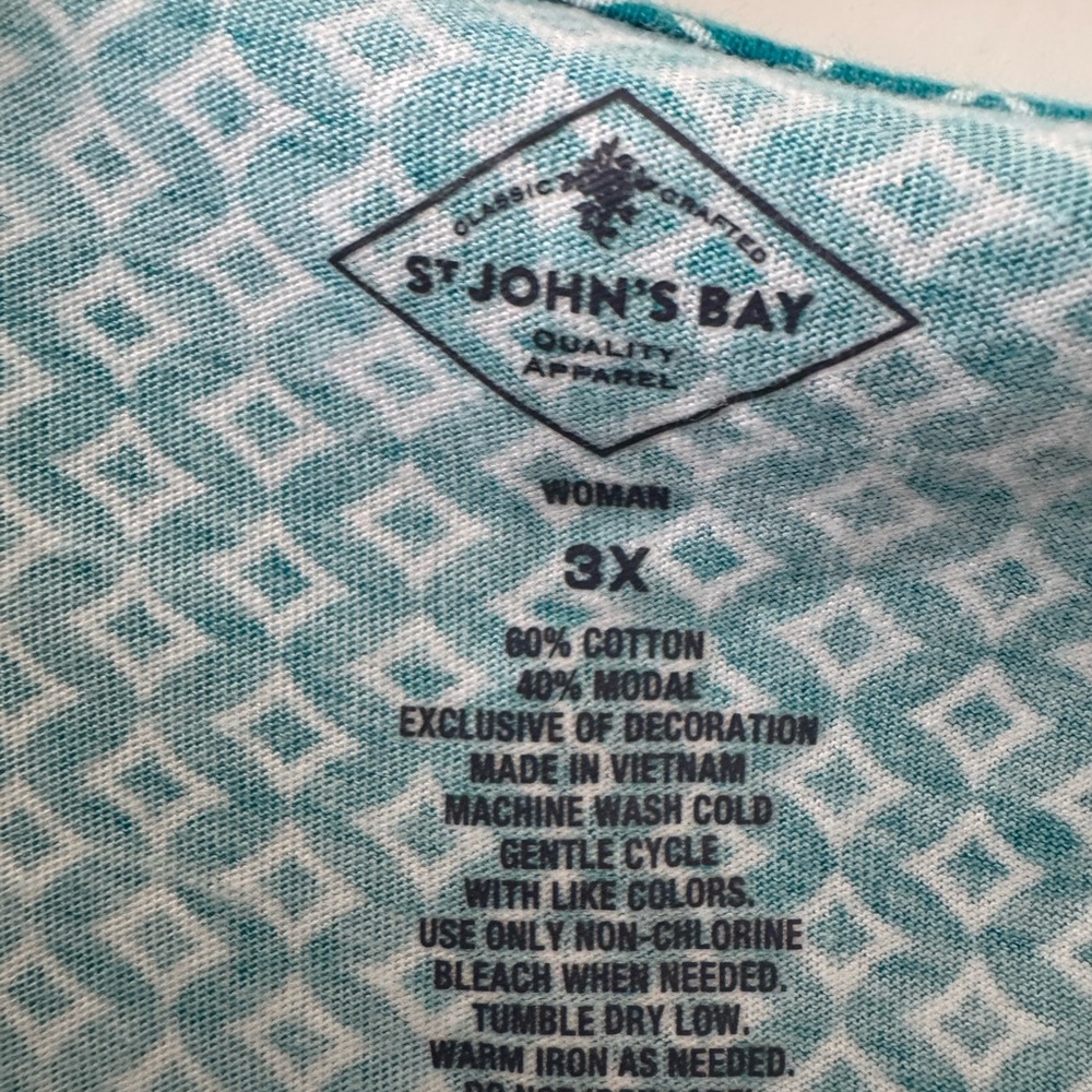 St. John's Bay Teal Short Sleeve Geo Print Tee - Picture 2 of 3